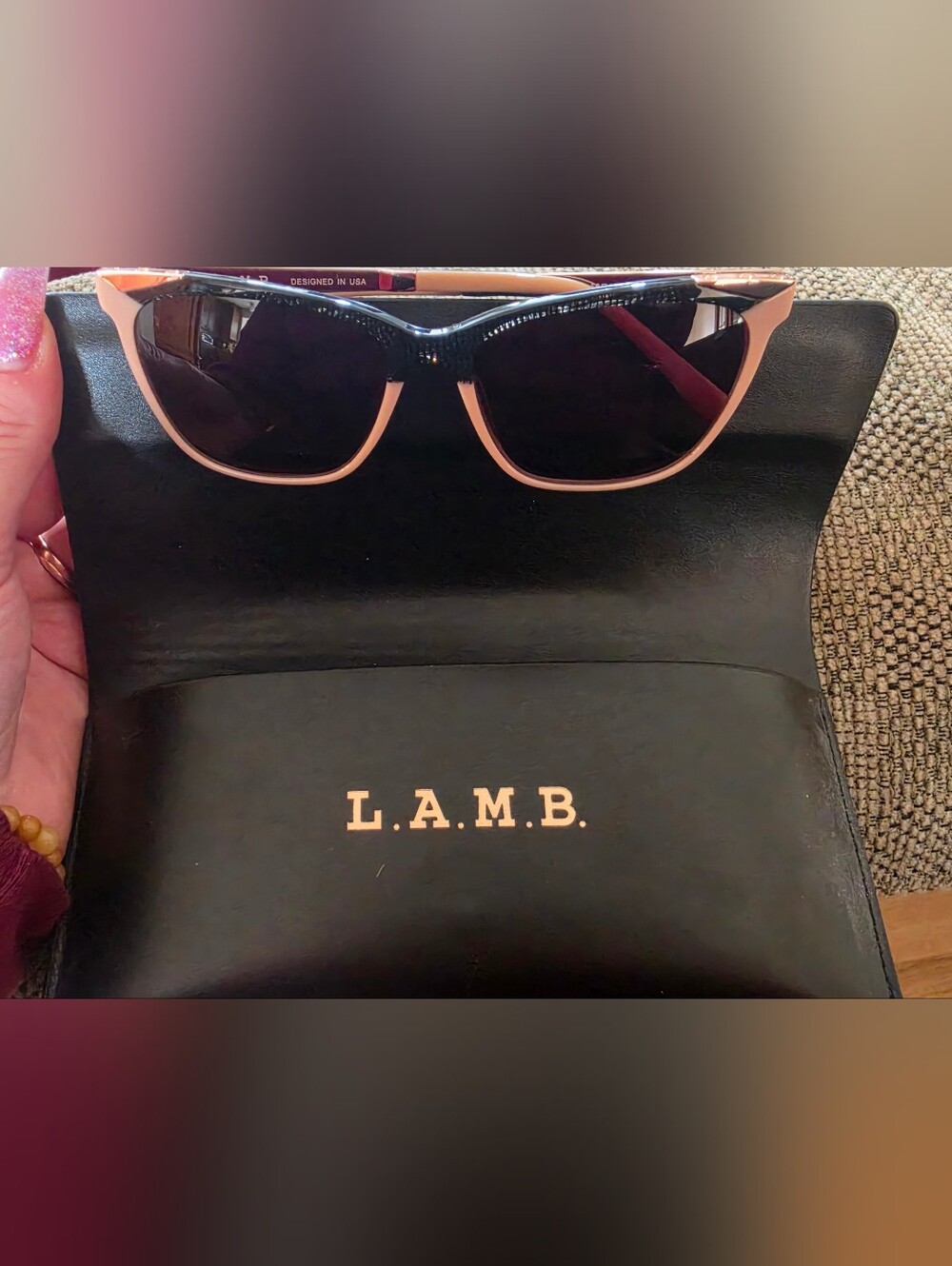 L.A.M.B. Women's Black and Peach Frame Sunglasses